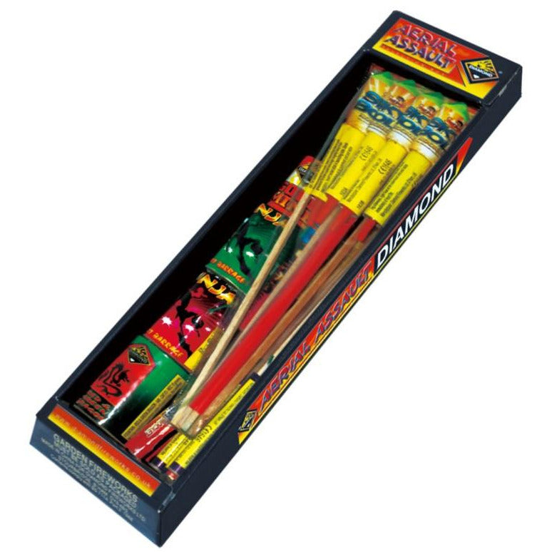 AERIAL ASSAULT SELECTION BOX - 22 FIREWORKS-Selection Boxes-Atomic Fireworks Bradford